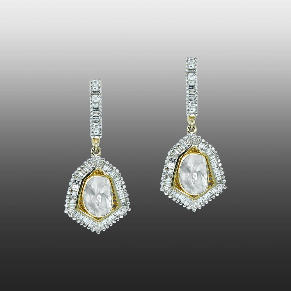 Dangling Polki Earrings with Baguette Halo